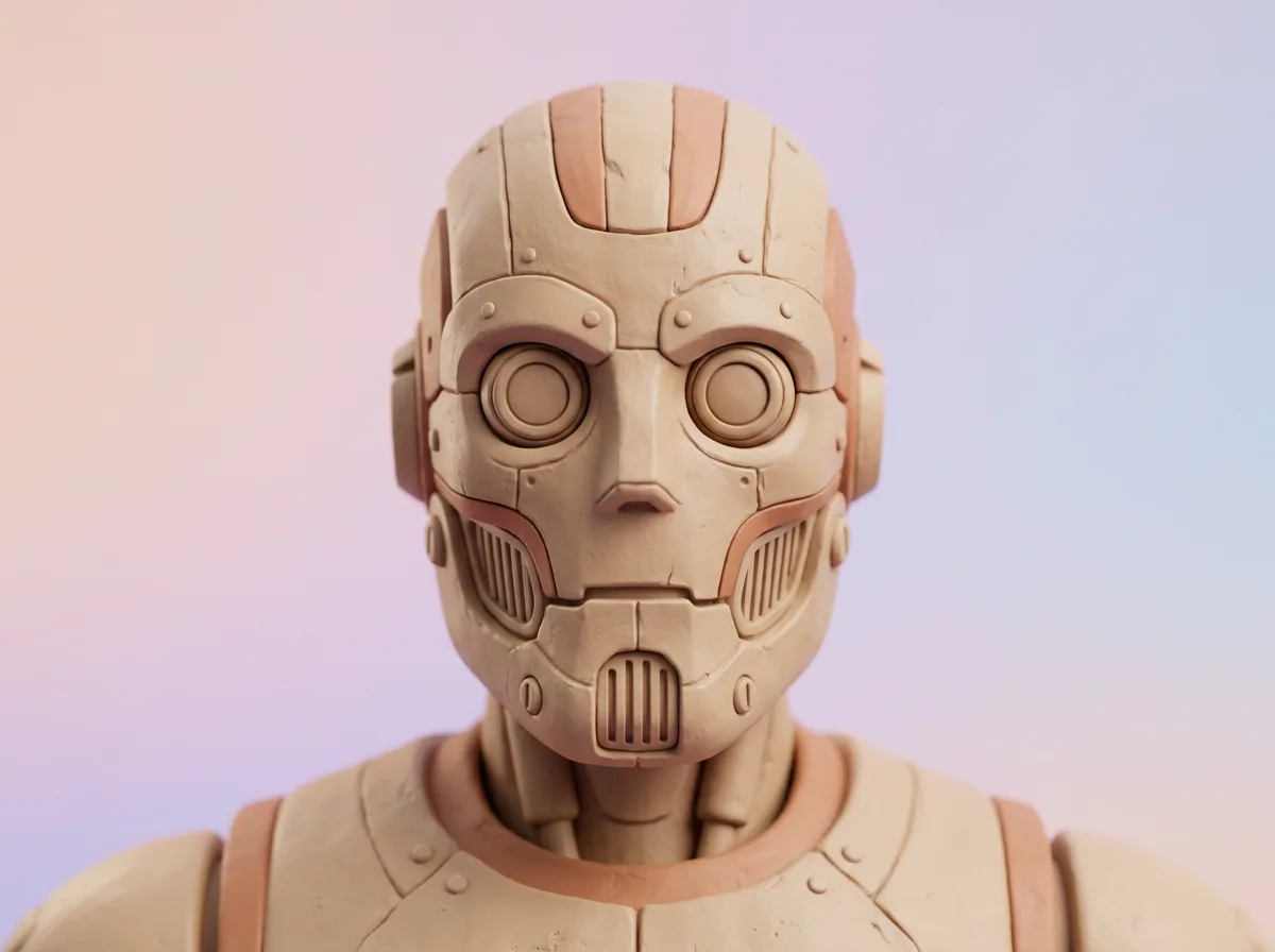 3d модель нейросетью робот в стиле clay-рендер