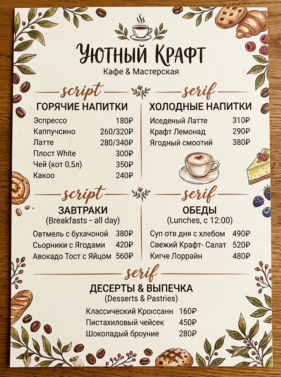 Меню для кафе - создать дизайн онлайн с нейросетью