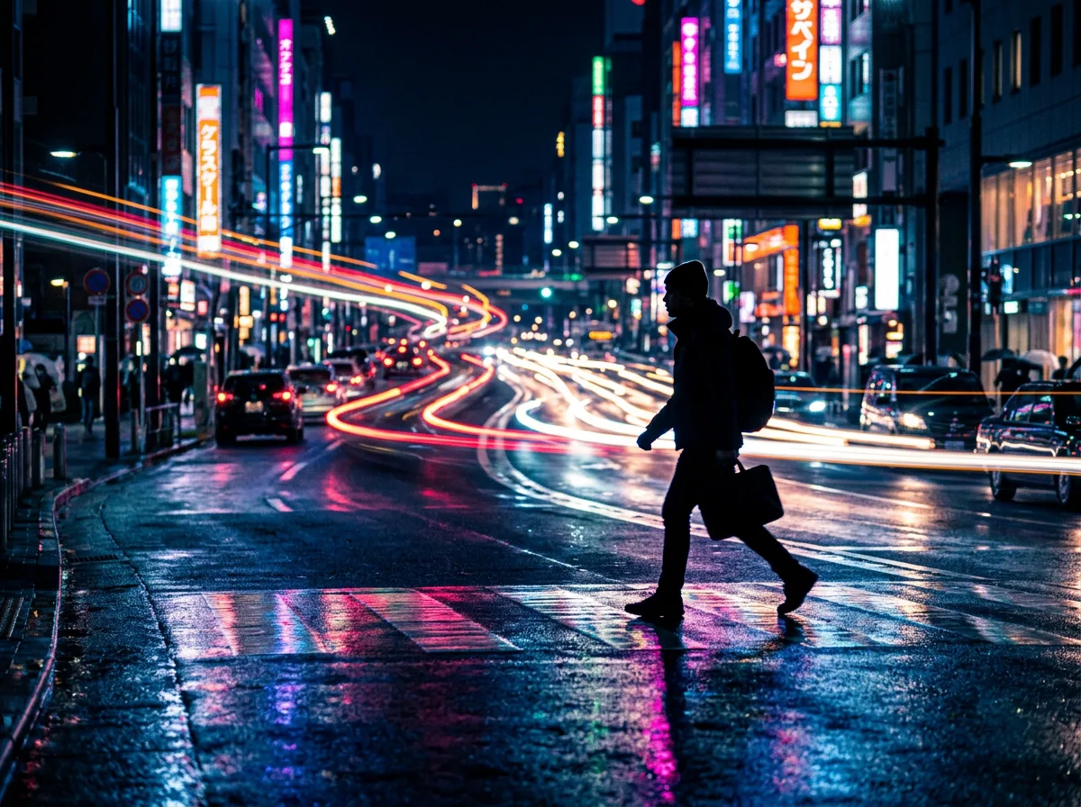 фотография с движением огней ночного города